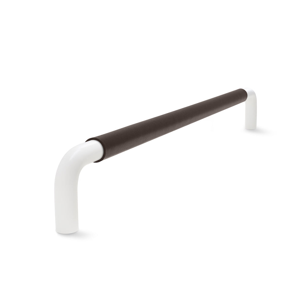 Contour Door Handle | White Satin with Chocolate Leather Wrap | from