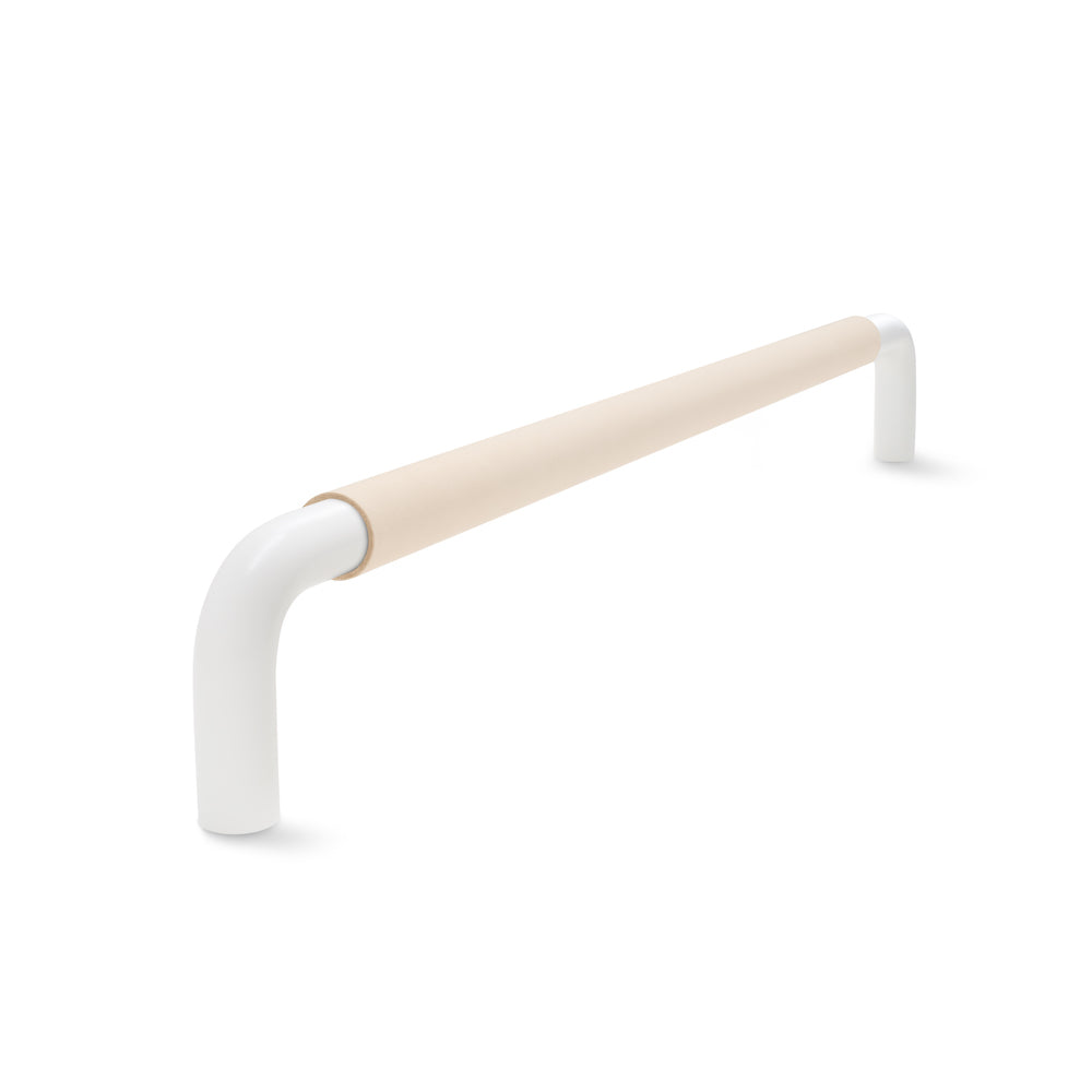 Contour Door Handle | White Satin with Natural Leather Wrap | from