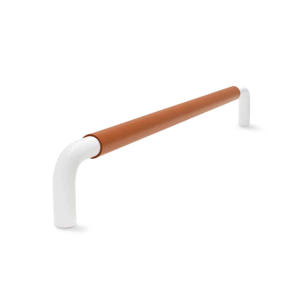 Contour Door Handle | White Satin with Saddle Tan Leather Wrap | from