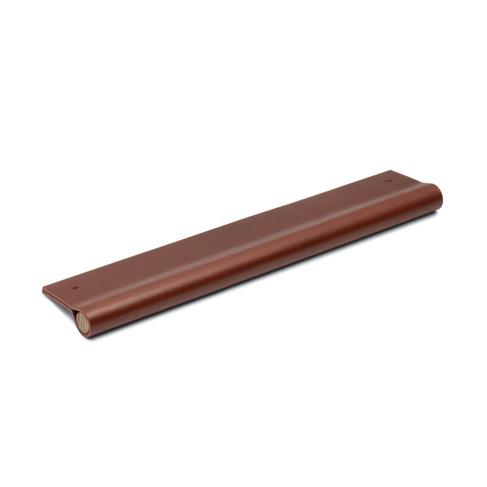 Leather Recessed Pulls | British Tan | Matching Edge | Raw Oak Core from