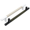 Metal Bar Door Handle | 600mm | White Satin with Natural Leather Wrap | Back to Back Pair