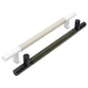 Metal Bar Door Handle | 600mm | White Satin with Black Leather Wrap | Back to Back Pair