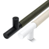 Metal Bar Door Handle | 600mm | White Satin with Saddle Tan Leather Wrap | Back to Back Pair