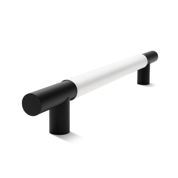 Metal Bar Door Handle | 600mm | Black Matt with White Leather Wrap | Single