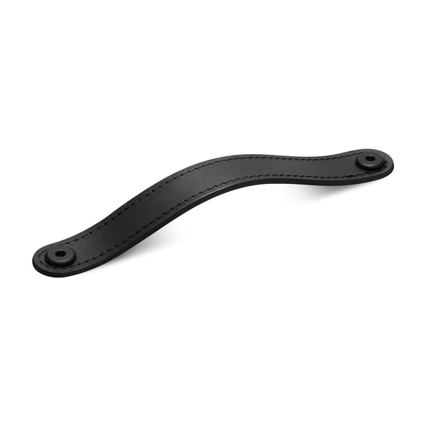 Leather Flat Rounded Handle | Matching Stitch | Black (Fixings Included)