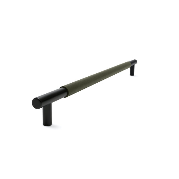 Slimline Cabinetry Handle | Black Matt with Olive Leather Wrap | from