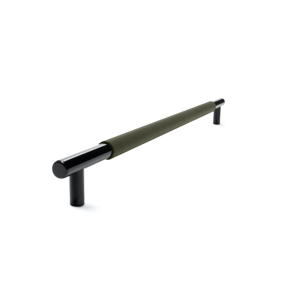 Slimline Cabinetry Handle | Black Satin with Olive Leather Wrap | from