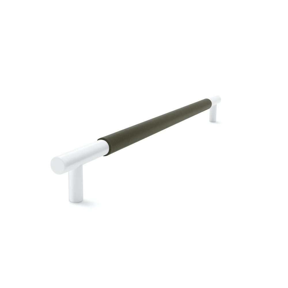 Slimline Cabinetry Handle | White Satin with Olive Leather Wrap | from