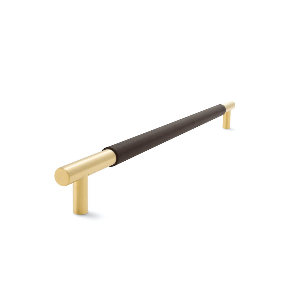 Slimline Cabinetry Handle | Brass Satin with Chocolate Leather Wrap | from