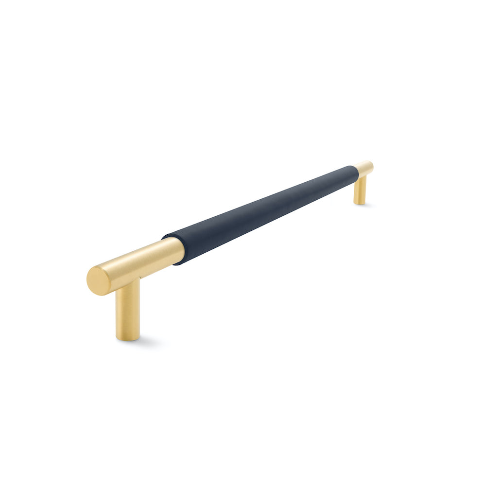 Slimline Cabinetry Handle | Brass Satin with Oxford Navy Leather Wrap | from