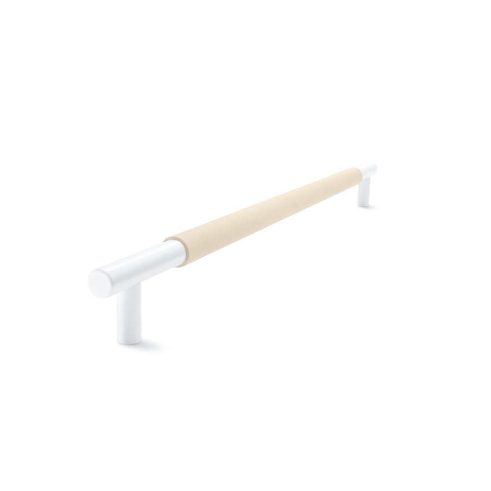 Slimline Cabinetry Handle | White Satin with Natural Leather Wrap | from