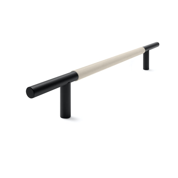 Slim Profile Door Handle | 400mm | Black Matt with Classic Grey Leather Wrap | Back to Back