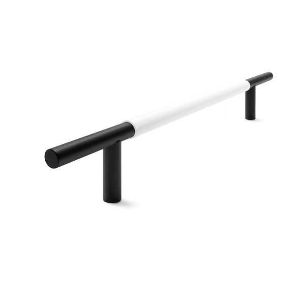 Slim Profile Door Handle | 700mm | Black Matt with White Leather Wrap | Back to Back
