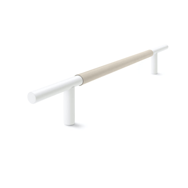 Slim Profile Door Handle | 700mm | White Satin with Classic Grey Leather Wrap | Single
