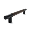 Timber Bar Door Handle | 600mm | Black with Chocolate Leather Wrap | Back to Back Pair