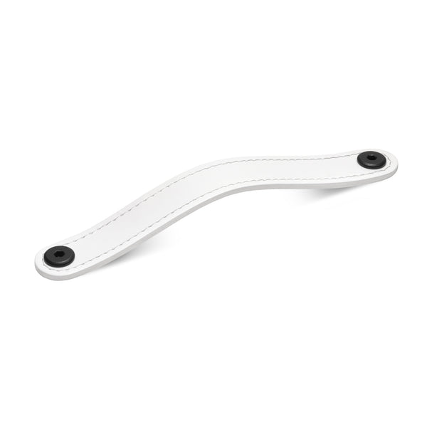 Leather Flat Rounded Handle | Matching Stitch | White (Fixings Included)