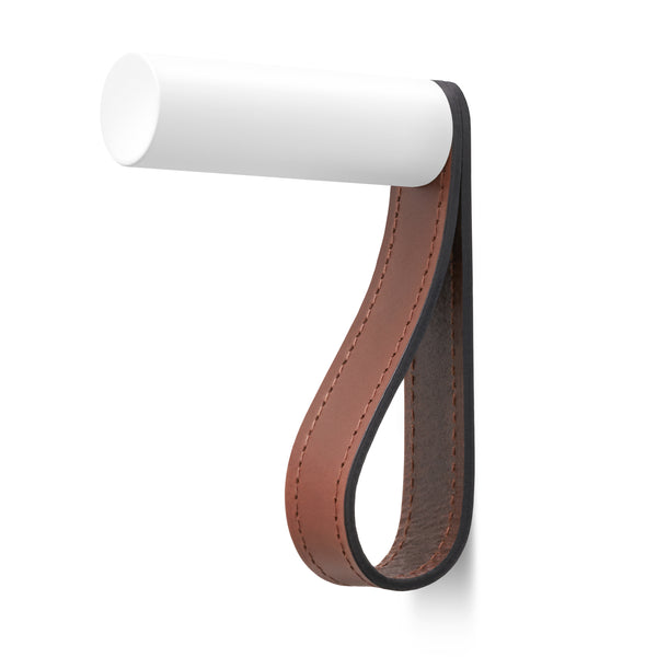 Valet Coat Hook | Matching Stitch | British Leather | White Hook