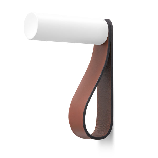 Valet Coat Hook | Unstitched | British Tan Leather | White Hook