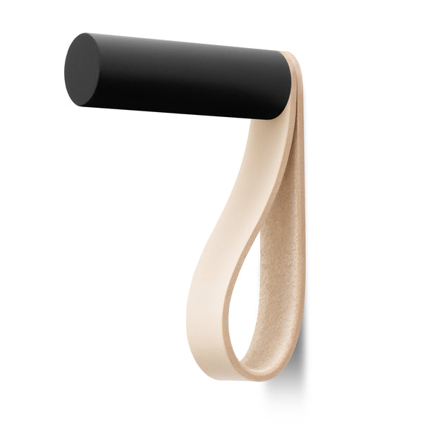 Valet Coat Hook | Unstitched | Natural Leather | Black Hook