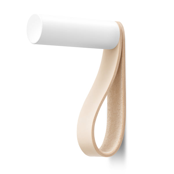 Valet Coat Hook | Unstitched | Natural Leather | White Hook
