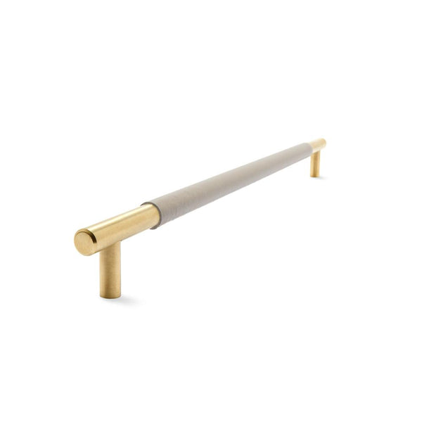 Slimline Cabinetry Handle | Brass Satin with Classic Grey Leather Wrap | from