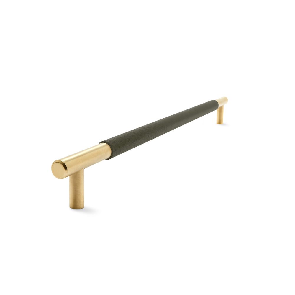 Slimline Cabinetry Handle | Brass Satin with Olive Leather Wrap | from