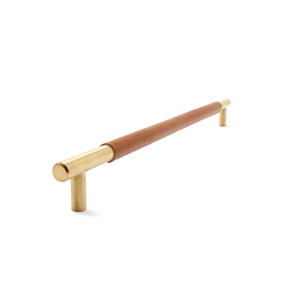 Slimline Cabinetry Handle | Brass Satin with Saddle Leather Wrap | from