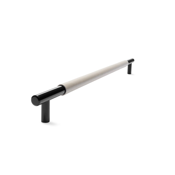 Slimline Cabinetry Handle | Black Satin with Classic Grey Leather Wrap | from