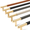 Slimline Cabinetry Handle | Brass Satin with Classic Grey Leather Wrap | from