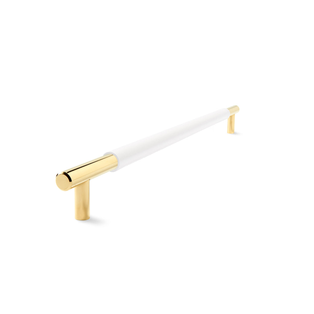 Slimline Cabinetry Handle | Brass Polished with White Leather Wrap | from