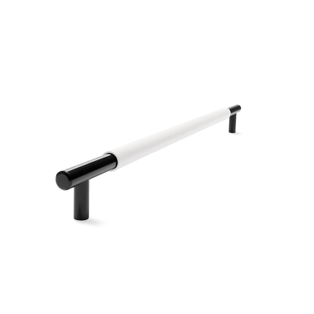 Slimline Cabinetry Handle | Black Satin with White Leather Wrap | from