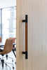 Timber Bar Door Handle | 600mm | Black with Olive Leather Wrap | Back to Back Pair